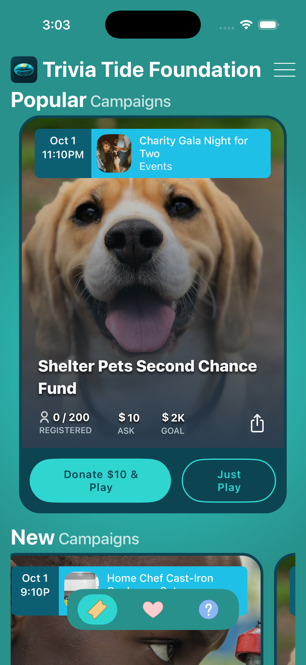Discover screen showing a campaign card